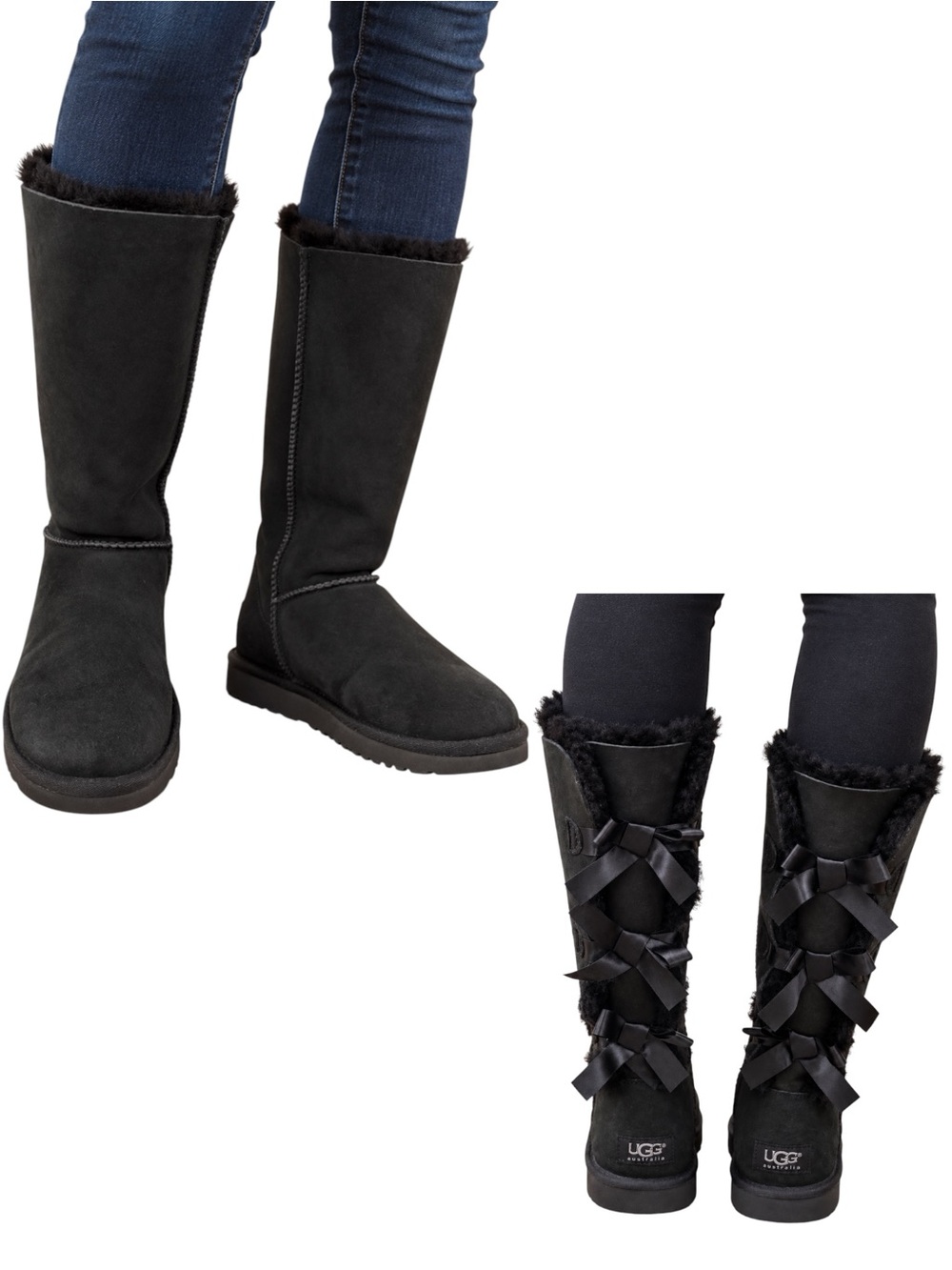 UGG Bailey Bow Tall II Black Suede Boots Women’s Size 8